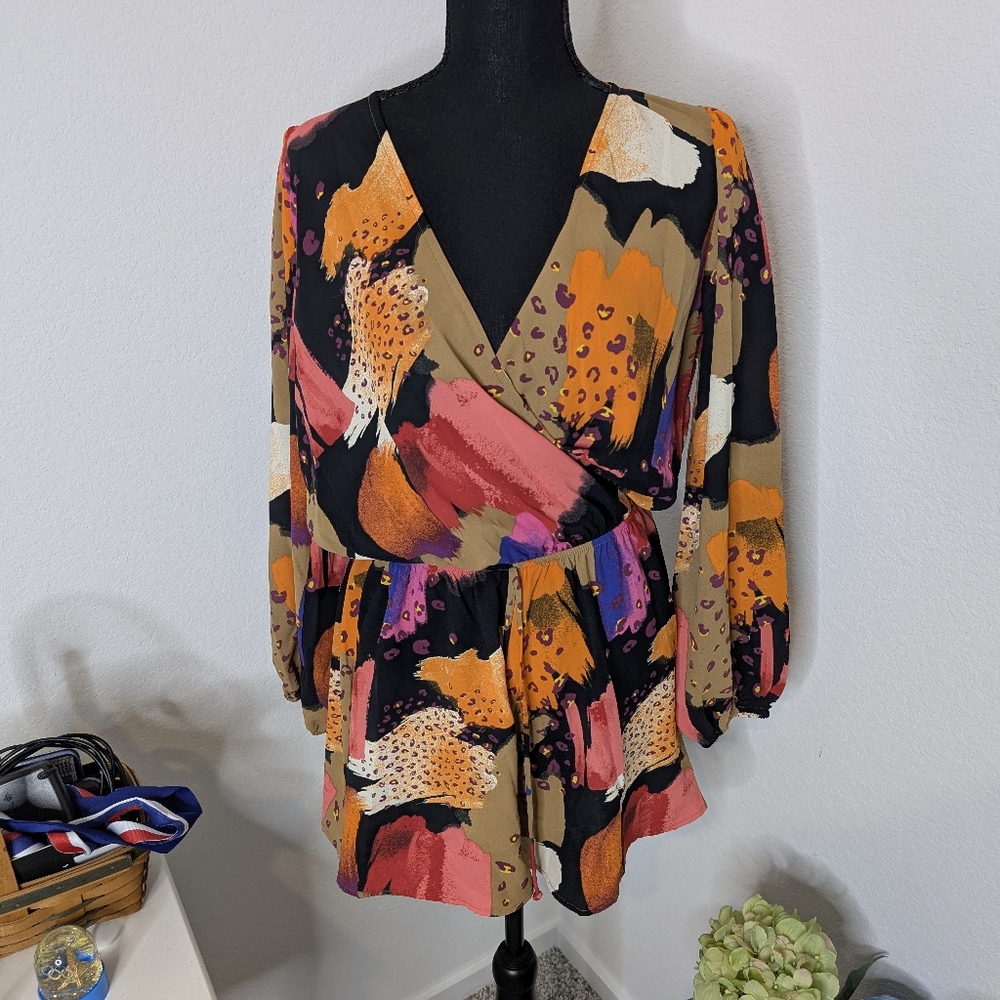 💘 NEW FSL APPAREL peyton multi print long sleeve romper in multi - Picture 4 of 7